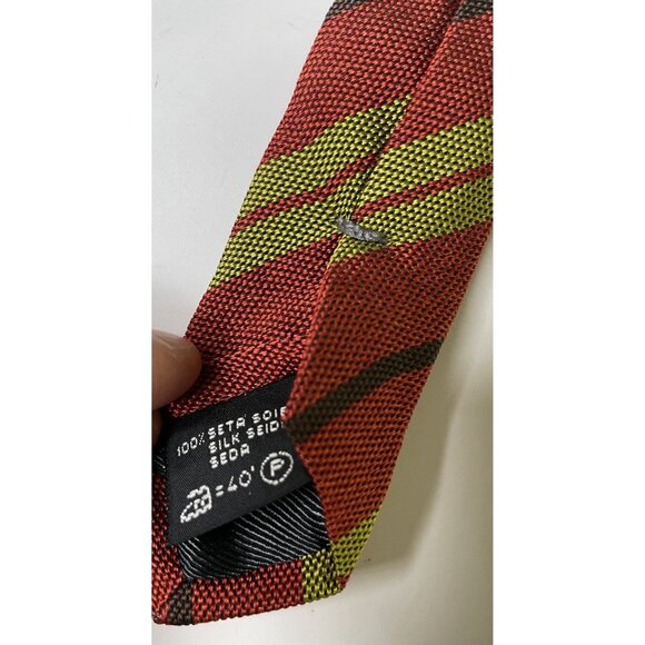 ERMENEGILDO ZEGNA Men's Silk Tie Red Striped Green 63” - Picture 5 of 9